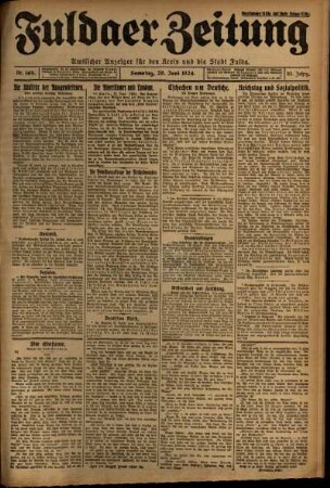 Erste Ausgabe vom Samstag, den 28. Juni 1924.
