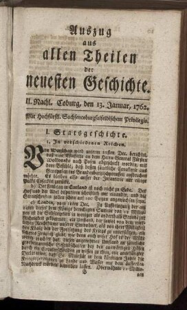 II. Nachl. Coburg, den 13. Januar, 1762.