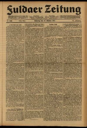 Erste Ausgabe vom Samstag, den 25. Oktober 1913.