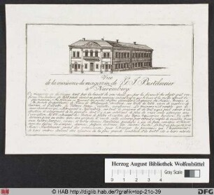 Vue de la maison & du magazin de G. J. Bestelmeier à Nuremberg.