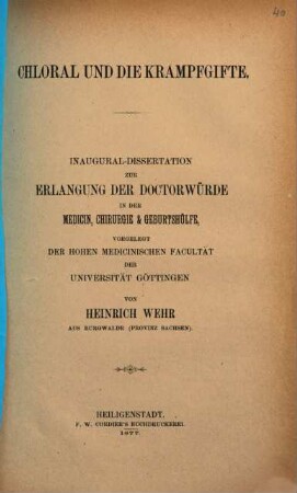Chloral und die Krampfgifte : Göttinger Inaug.-Diss.