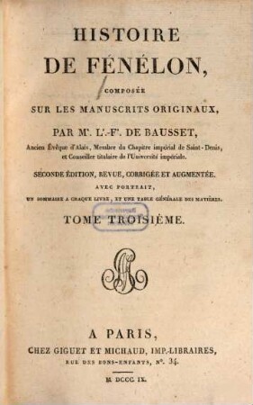 Histoire de Fénélon : composée sur les manuscrits originaux. 3
