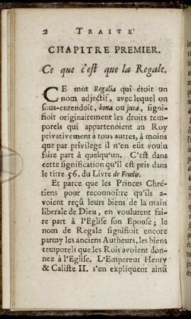 Chapitre Premier. Ce que c'est que la Regale.