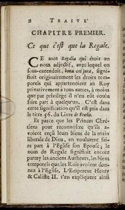 Chapitre Premier. Ce que c'est que la Regale.