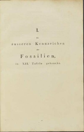 I. Die äusseren Kennzeichen der Fossilien, in XII. Tafeln gebracht.