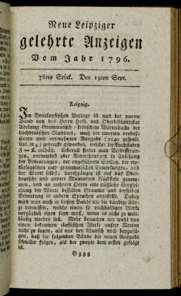 76tes Stück. Den 19ten Sept.