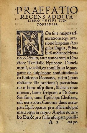 Nova Praefatio Anglica, In Veterem Librvm Vintoniensis : ante 20. annos de uera obedientia scriptum, & editum Hamburgi, anno 36. Latino sermone, missa in hoc mercatu Lypsico uerno ex Anglia, & bona fide conuersa in Latinum sermonem spacio trium horarum