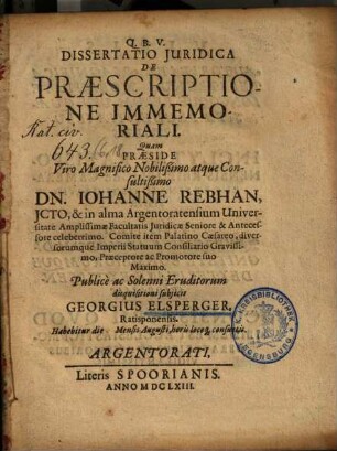 Dissertatio Juridica De Praescriptione Immemoriali