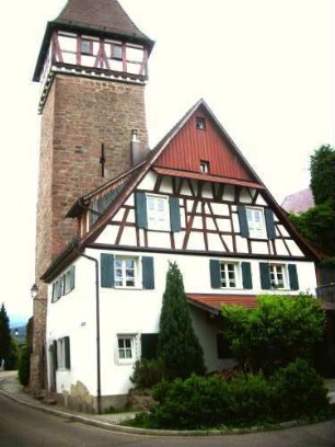 Stadtbefestigung-Ansicht im Nordwesten-Storchenturm und vorgebautes Fachwerkhaus (1614)