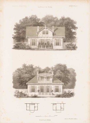 Landhäuser, Berlin: Grundrisse, Ansichten (aus: Architektonisches Skizzenbuch, H. 18, 1854)