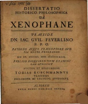 Diss. hist. philos. de Xenophane