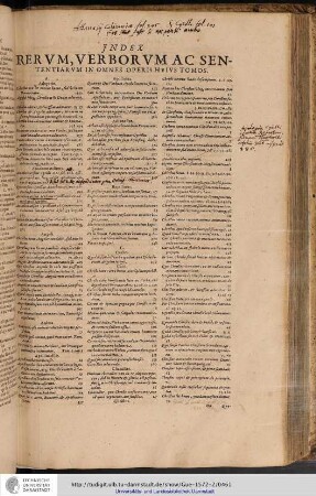 Index Rerum, Verborum Ac Sententiarum in omnes operis huius tomos