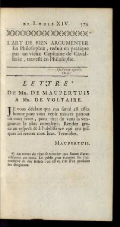Lettre De Mr. De Maupertuis A. Mr. De Voltaire