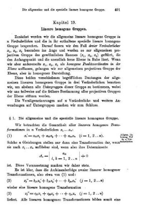 Kap. 19. Lineare homogene Gruppen.