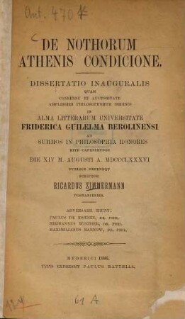 De nothorum Athenis condicione : dissertatio inauguralis