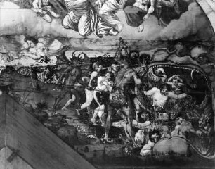 Das Jüngste Gericht : Das Jüngste Gericht. Wandmalerei (1587). Detail. Rohrmoos (Oberstdorf), Kapelle Sankt Anna, Hauptraum, Westwand