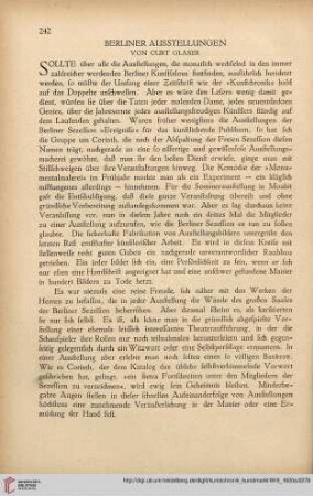 Neue Folge 31 = Jahrgang 55: Berliner Ausstellungen