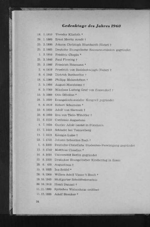 Gedenktage des Jahres 1960