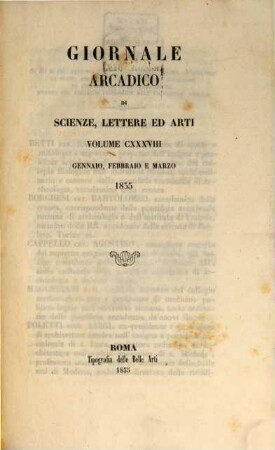 Giornale arcadico di scienze, lettere ed arti. 138. 1855