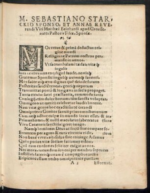 M. Sebastiano Starckio Sponso, Et Annae Reverendi Viri Matthaei Beinhardi ... Filiae, Sponsae.