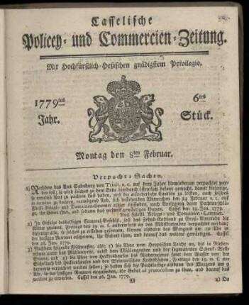 6tes Stueck, Montag den 8ten Februar. 1779