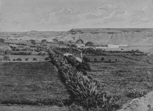 Siedlung am Plateaurand : Blick über eine Siedlung auf einen Plateaurand