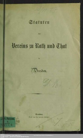 Statuten des Vereins zu Rath und That in Dresden