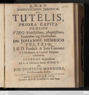 Priora Capita: Dissertationis Juridicæ, De Tutelis ...