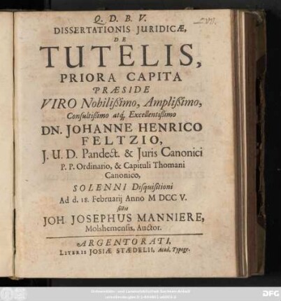 Priora Capita: Dissertationis Juridicæ, De Tutelis ...