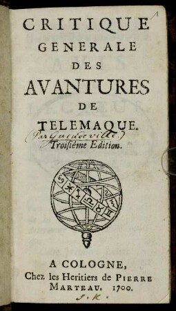 Critique Generale Des Avantures De Telemaque