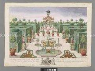 Barocke Gartenszene mit fünf Porträtbüsten und einer Pavillonarchitektur - gewidmet den Freunden des Hauses Oranien-Nassau