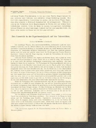 Zum Unterricht in der Experimentalphysik auf den Universitäten.