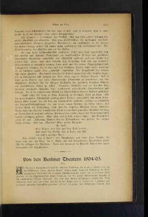 Von den Berliner Theatern 1904/05