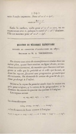 Question de mécanique élémentaire donnée au concours d'agrégation de 1872.