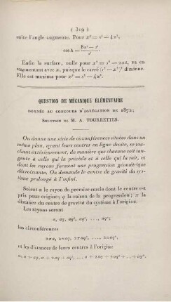 Question de mécanique élémentaire donnée au concours d'agrégation de 1872.