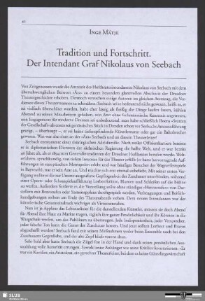 Tradition und Fortschritt. Der Intendant Graf Nikolaus von Seebach