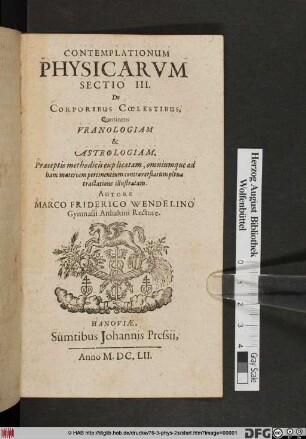 De Corporibus Coelestibus, Continens Uranologiam & Astrologiam