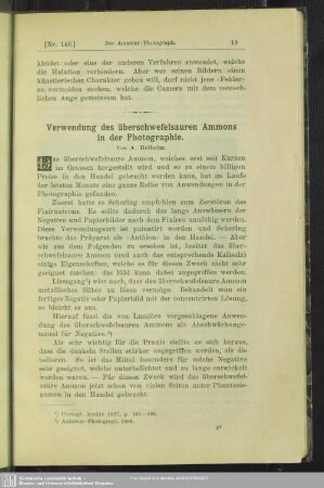 Verwendung des überschwefelsauren Ammons in der Photographie