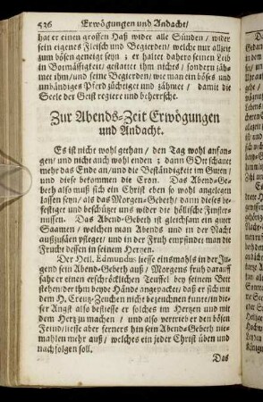 Zur Abends-Zeit Erwögungen und Andacht. - Abend-Gebether.