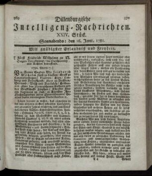 XXIV. Stück. Sonnabends: den 16. Junii 1781.