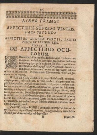 Liber Primus [...] Pars Secunda De Affectibus Glabrae Partis, Faciei Nempe et Partium Ejus.