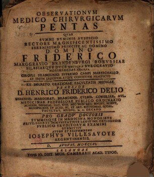 Observationum medico chirurgicarum pentas