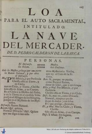Loa para el Auto Sacramental La Nave del Mercader.