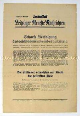 Sonderblatt der "Leipziger Neuesten Nachrichten" zur Eroberung Kretas durch deutsche Truppen