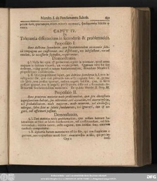 Caput IV. De Tolerantia disserentium in secundariis & problematicis.