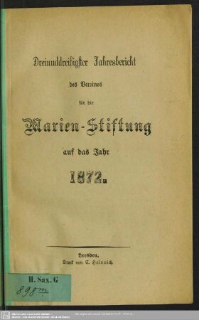 33.1872: Jahresbericht des Vereines für die Marien-Stiftung : auf das Jahr ...
