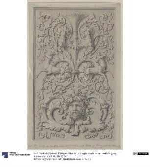 Ranke mit Hunden, springenden Hirschen und bärtigem Männerkopf