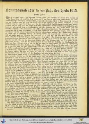 Sonntagskalender für das Jahr des Heils 1915.