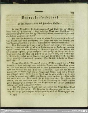 Materalerforderniß zu der Maurerarbeit bei jedweden Gebäude