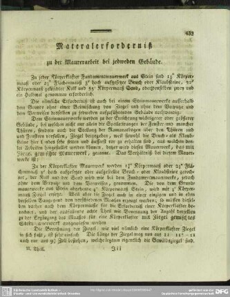 Materalerforderniß zu der Maurerarbeit bei jedweden Gebäude